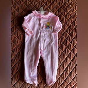 Vintage Paddington Bear pink striped smocked footie -some piling